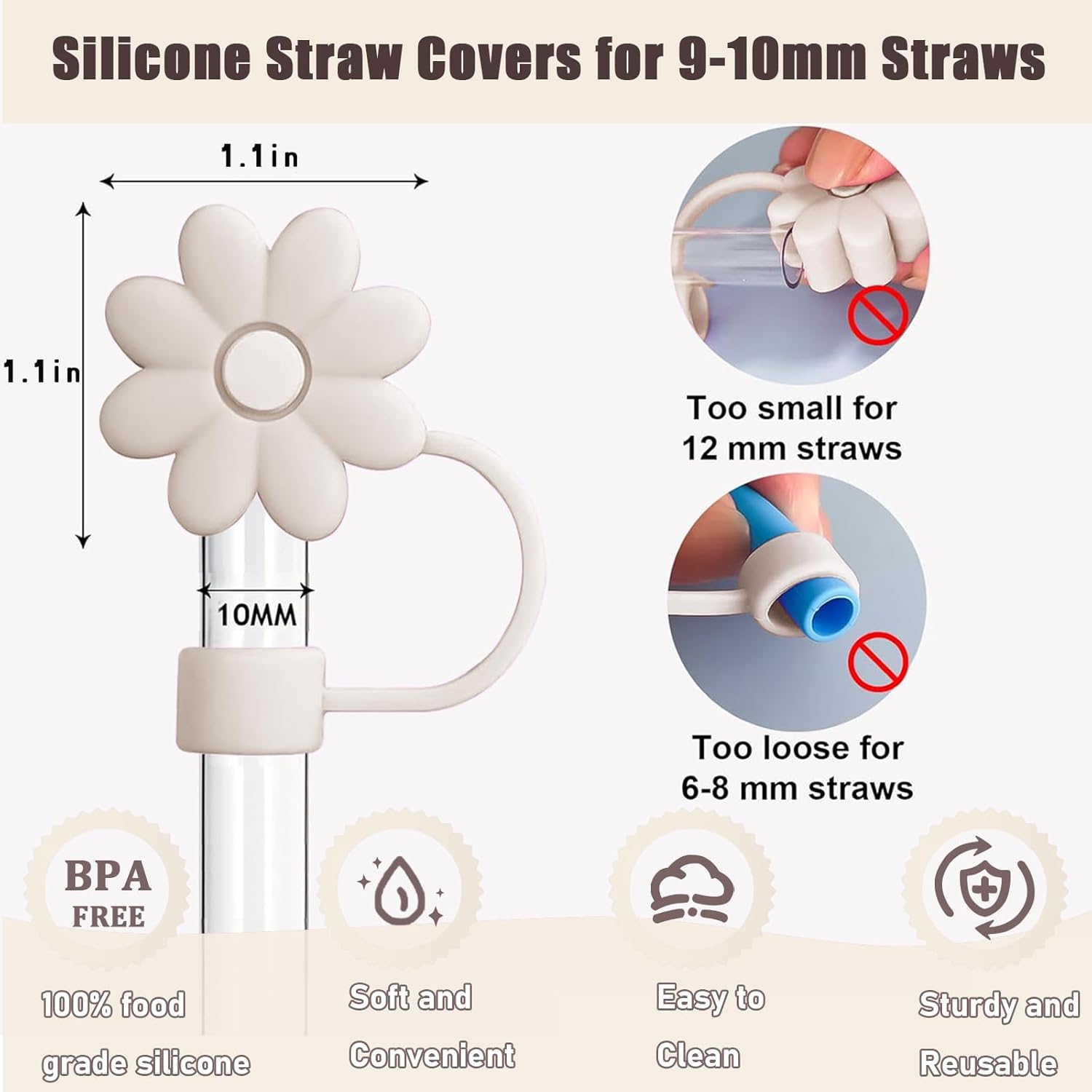 Skiennix Brown Series Silicone Straw Covers - Dust-Proof Toppers for Stanley Cups | 6PCS Flower Caps
