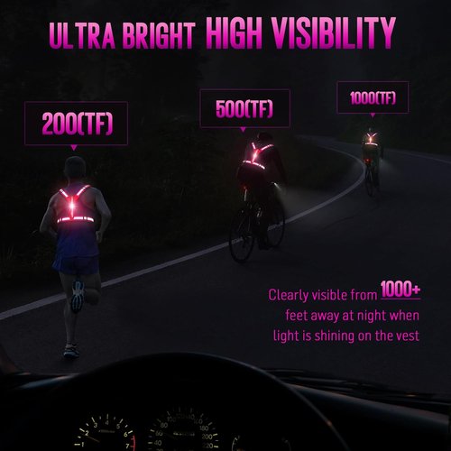 LED Reflective Vest Running Gear, Light Up Running Vest Rechargeable, Safety Night Running Gear for Walking Running Cycling