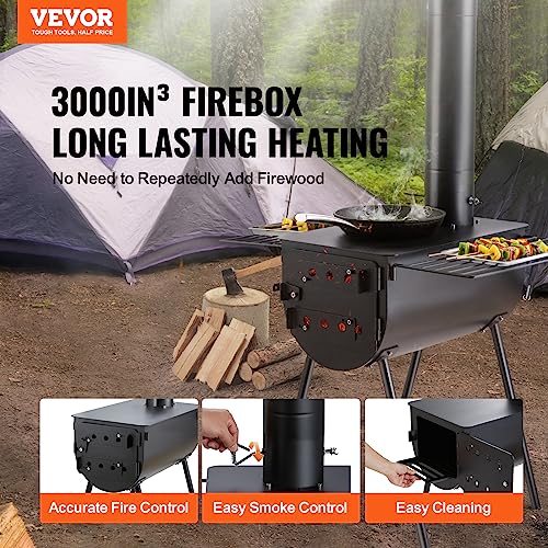Large Tent VEVOR 118" Camping Wood Stove with Firebox & Chimney Pipes - Outdoor Heating & Cooking