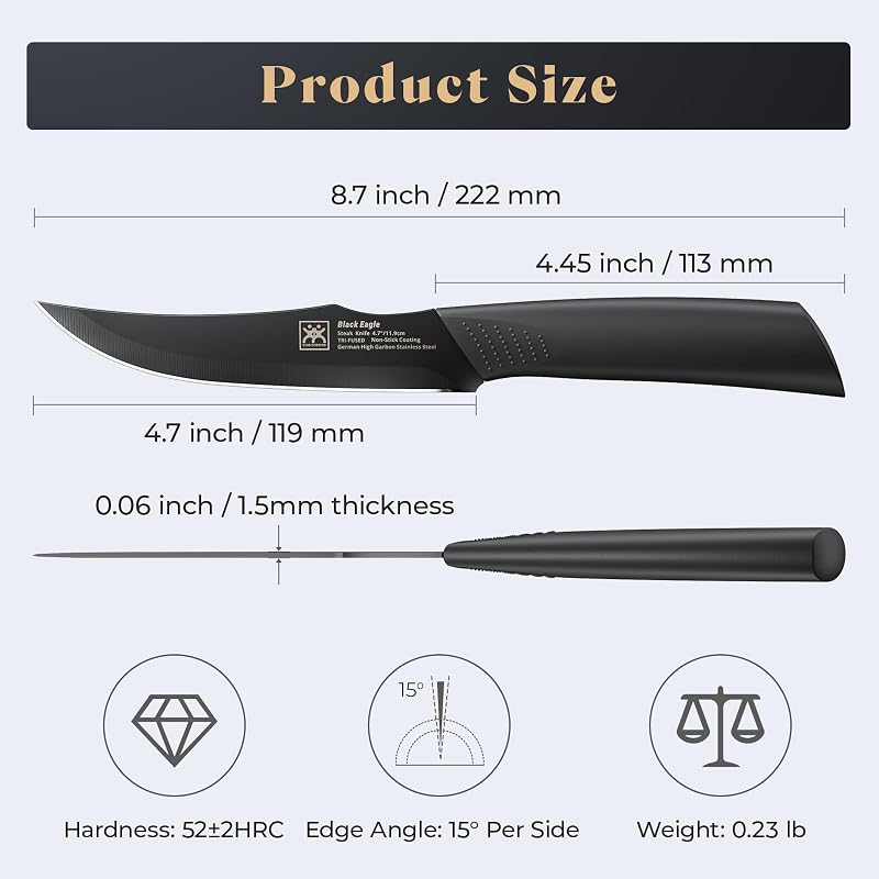 CuoCreate 8-Piece Non-Serrated Steak Knife Set, 4.7 Inch Dishwasher Safe - Variation of THIS listing