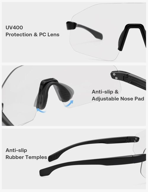 SOJOS Running Sunglasses for Women Man, Lightweight TR90 Frameless UV400 Protection Wrap Around Sport Goggles, Clear Lens, SJ2352
