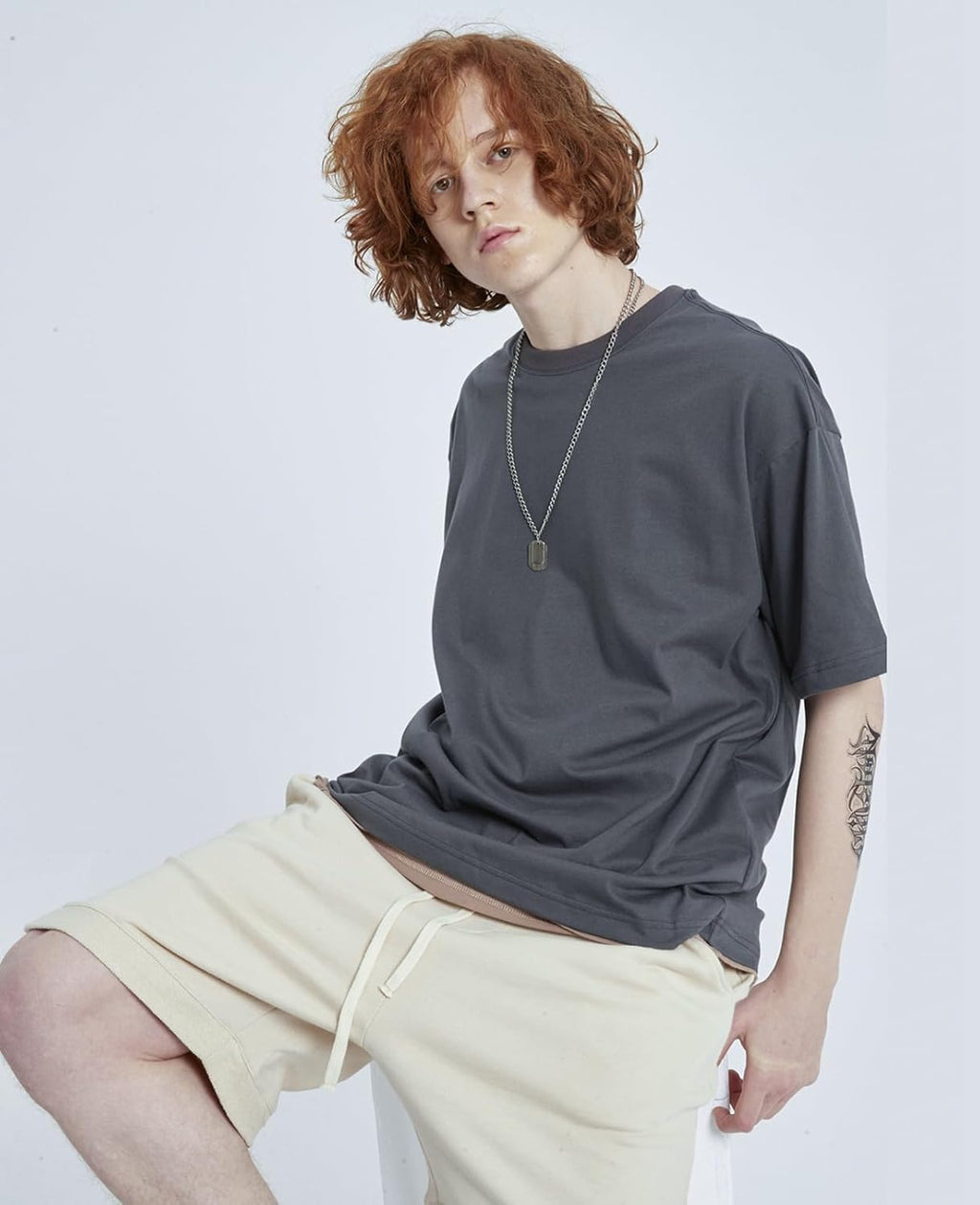 Skiennix Men's Oversized T-Shirt - Fashionable Loose Fit Crewneck for Gym & Streetwear | Heavyweight Short Sleeve