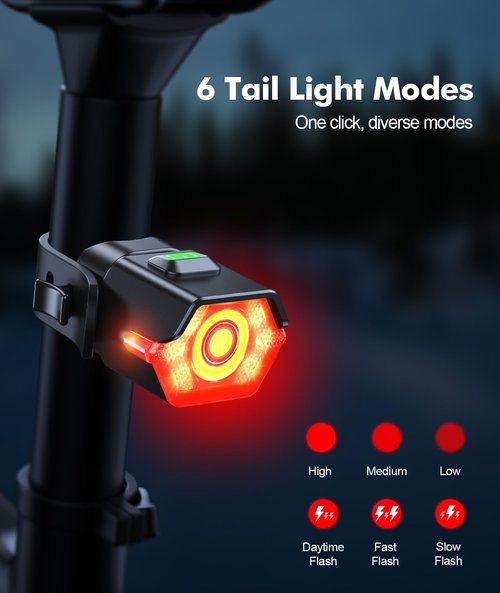 Zewdov Super Bright Bike Lights for Night Riding with Side Light, 3+6 Modes Bicycle Lights Front and Rear, IP65 Waterproof & Rechargeable 7 LED Bike Headlight for for Cycling Electronics, 1 Set