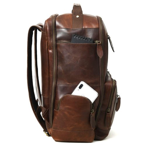 Buffalo Leather Backpack for Men 16 Inch| Vintage Leather Backpack Multi Pockets Business Travel Daypack| Full Grain Brown Leather Shoulder Rucksack Knapsack