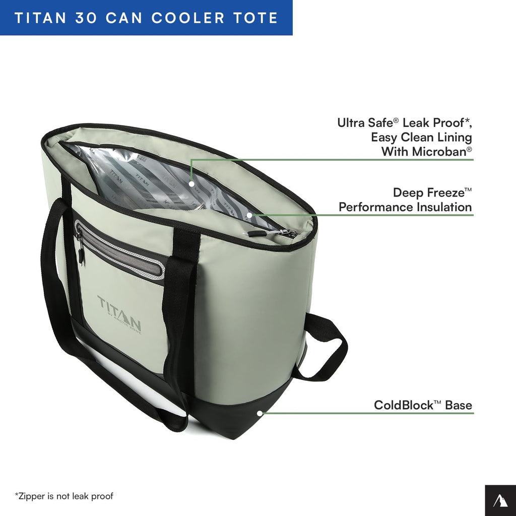 Titan by Arctic Zone Insulated Cooler Tote - Soft-Sided Lunch Bag with Handle & Shoulder Strap, 30 Can Capacity