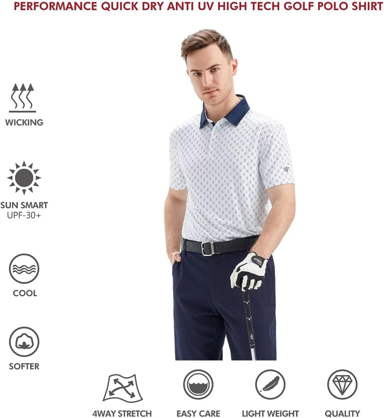 Skiennix Golf Shirt for Men - Dry Fit Performance Polo with Moisture-Wicking Fabric | Short Sleeve Print