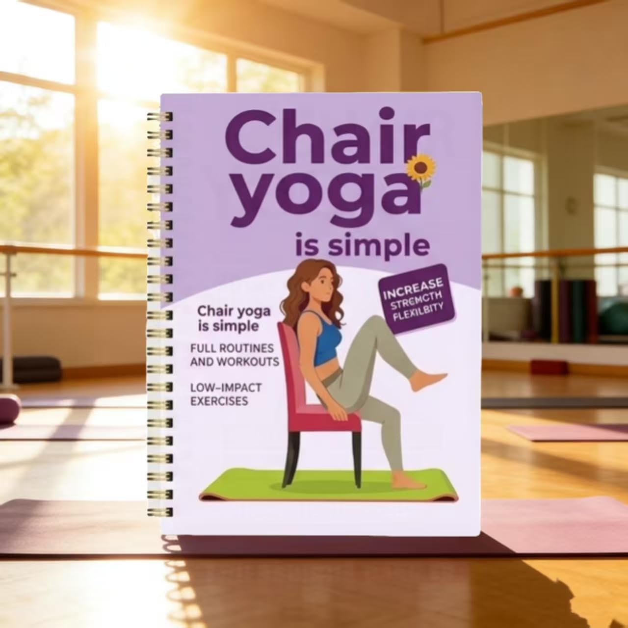 Skiennix 30-Day Chair Yoga Guide Book - 60 Beginner Workouts for Weight Loss & Flexibility | Spiral Bound (5.5x8.3 Inch, Deep Purple)