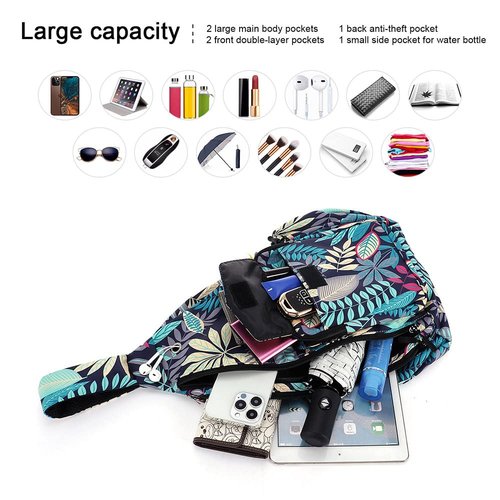 XEYOU Women's Sling Crossbody bag Casual Daypack Outdoor Travel Hiking Backpack for Cycling Walking Dog Hiking, Blue Maple Leaf