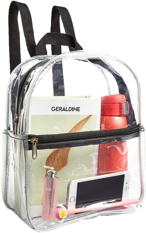 Clearworld Clear Mini Backpack - Heavy Duty Cold-Resistant Transparent PVC for Work & Stadium | Black
