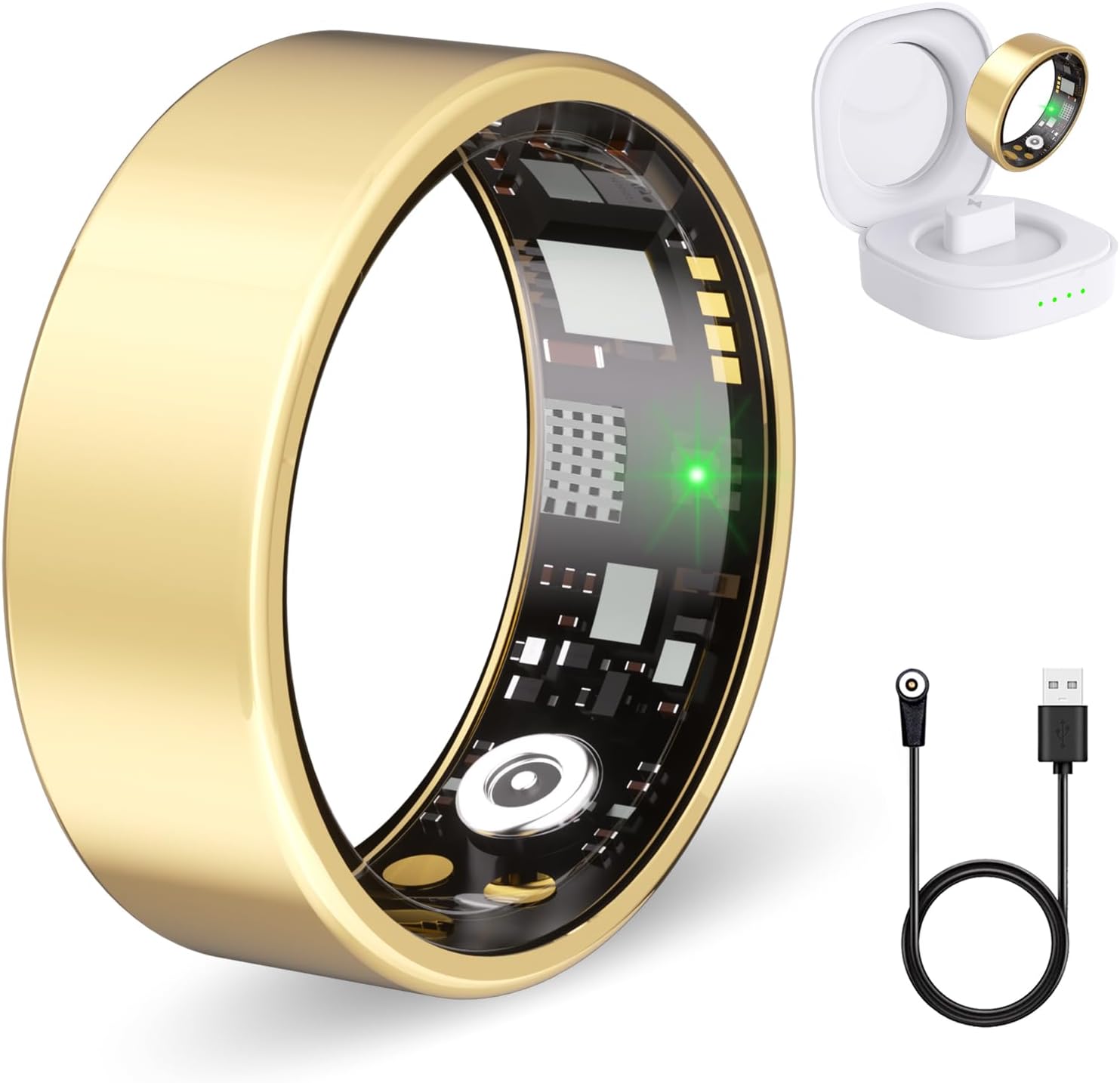 Smart Health - Fitness Ring for Men & Women | Heart Rate, Blood Oxygen & Sleep Tracker - Gold, Size 8