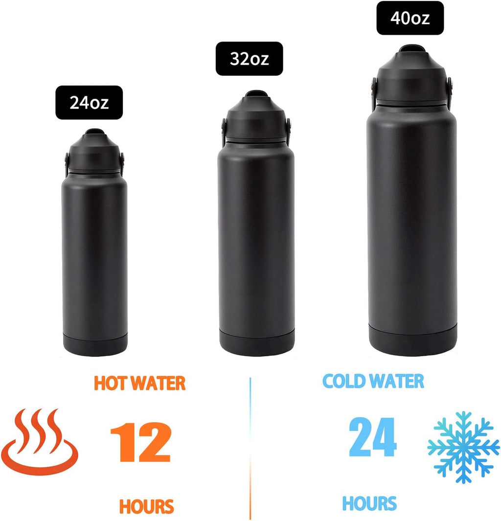 Skiennix 32 oz Insulated Water Bottle - Leak-Proof Stainless Steel with Flip-Top Straw Lid | Black