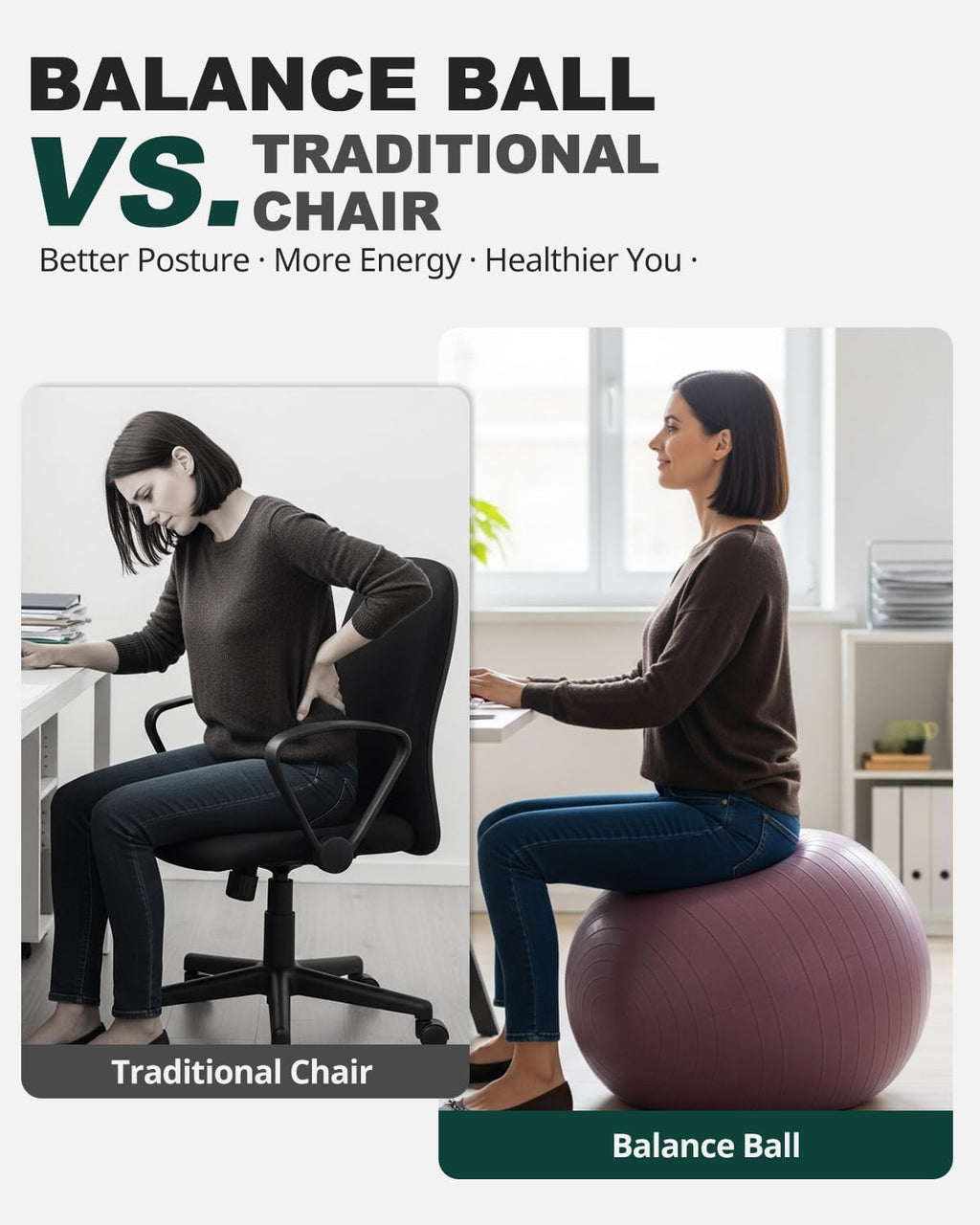 Trideer Exercise Ball - Stability Ball for Yoga, Pilates & Core Training | Office Seating & Balance Improvement