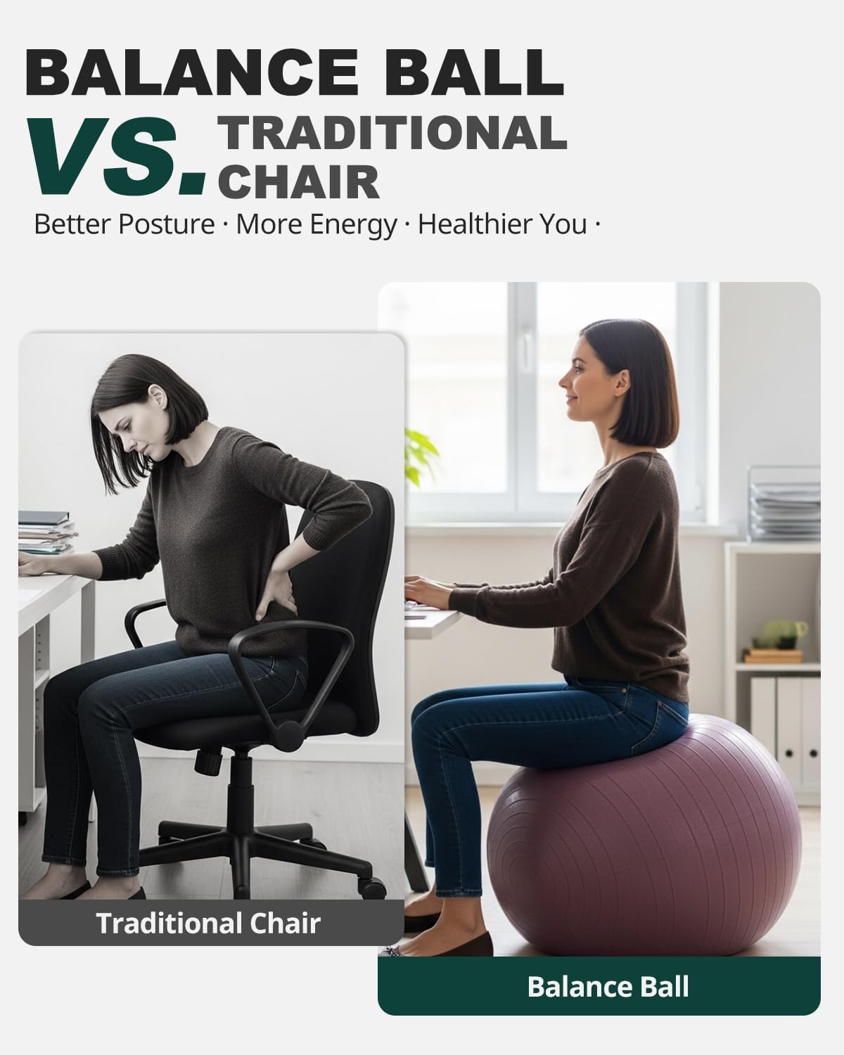Trideer Exercise Ball - Stability Ball for Yoga, Pilates & Core Training | Office Seating & Balance Improvement