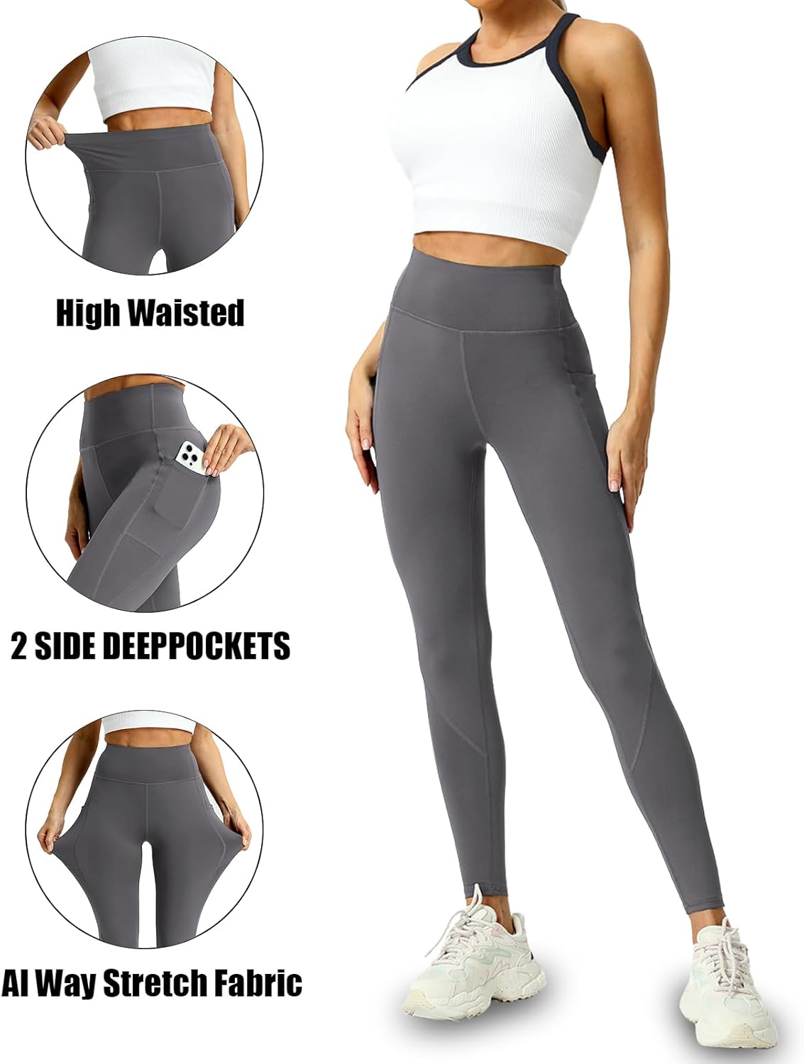 Skiennix Leggings for Women - High Waisted Tummy Control with Pockets | 4 Pack Yoga Pants