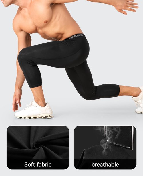 Niksa 3/4 Men's Compression Pants - Athletic Running Capri Tights Quick Dry Basketball Sports Leggings Gym Workout Base Layer