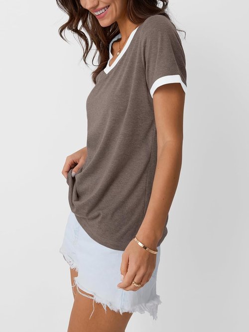 AUTOMET Women's V-Neck Short Sleeve T-Shirt - Soft Casual Tunic for Summer Fashion | Comfortable Workout Top