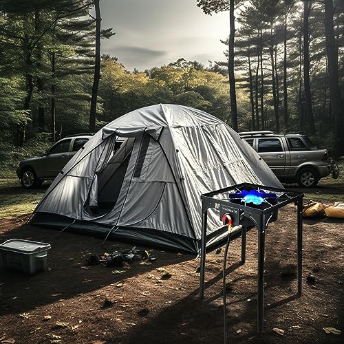 Outdoor Propane Gas Stove 30,000 BTU with Adjustable Stand and Regulator for Camping & Patio