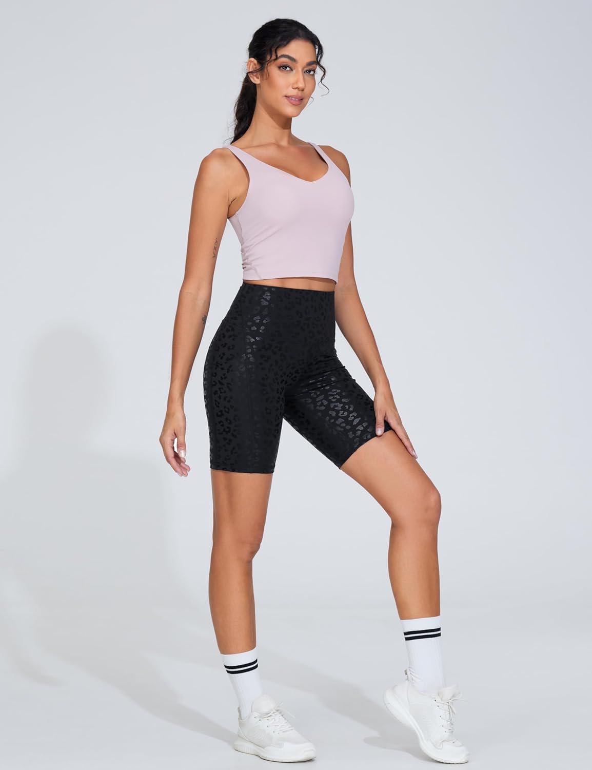 The Gym People High Waist Workout Shorts - Stretchy Tummy Control Yoga Biker Shorts with Pockets