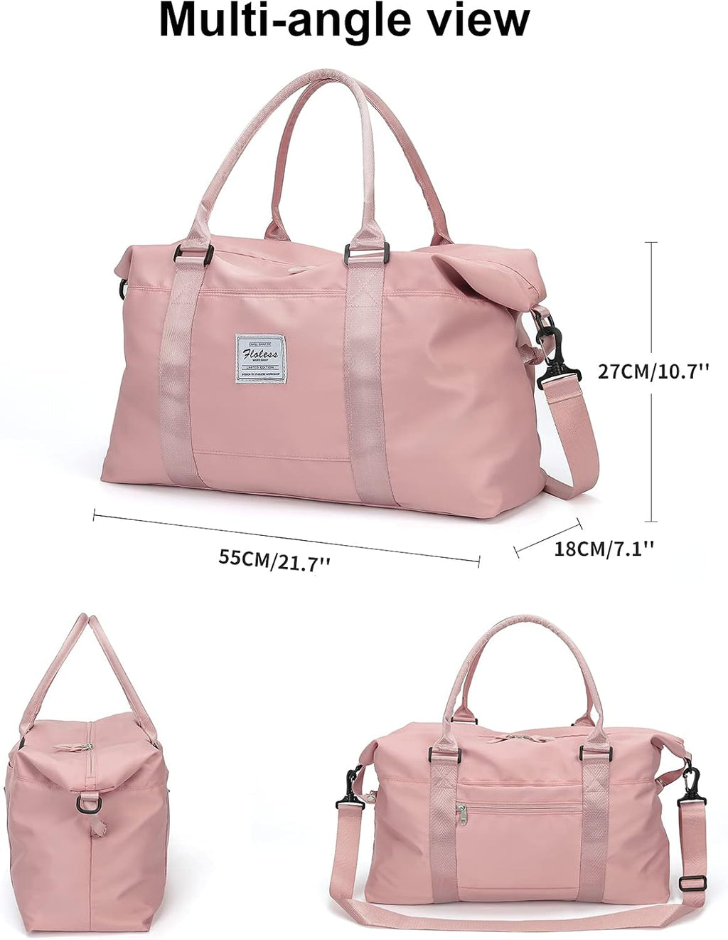 Skiennix Travel Duffel Bag - Stylish Weekender with Wet Pocket & Toiletry Bag | Large Pink