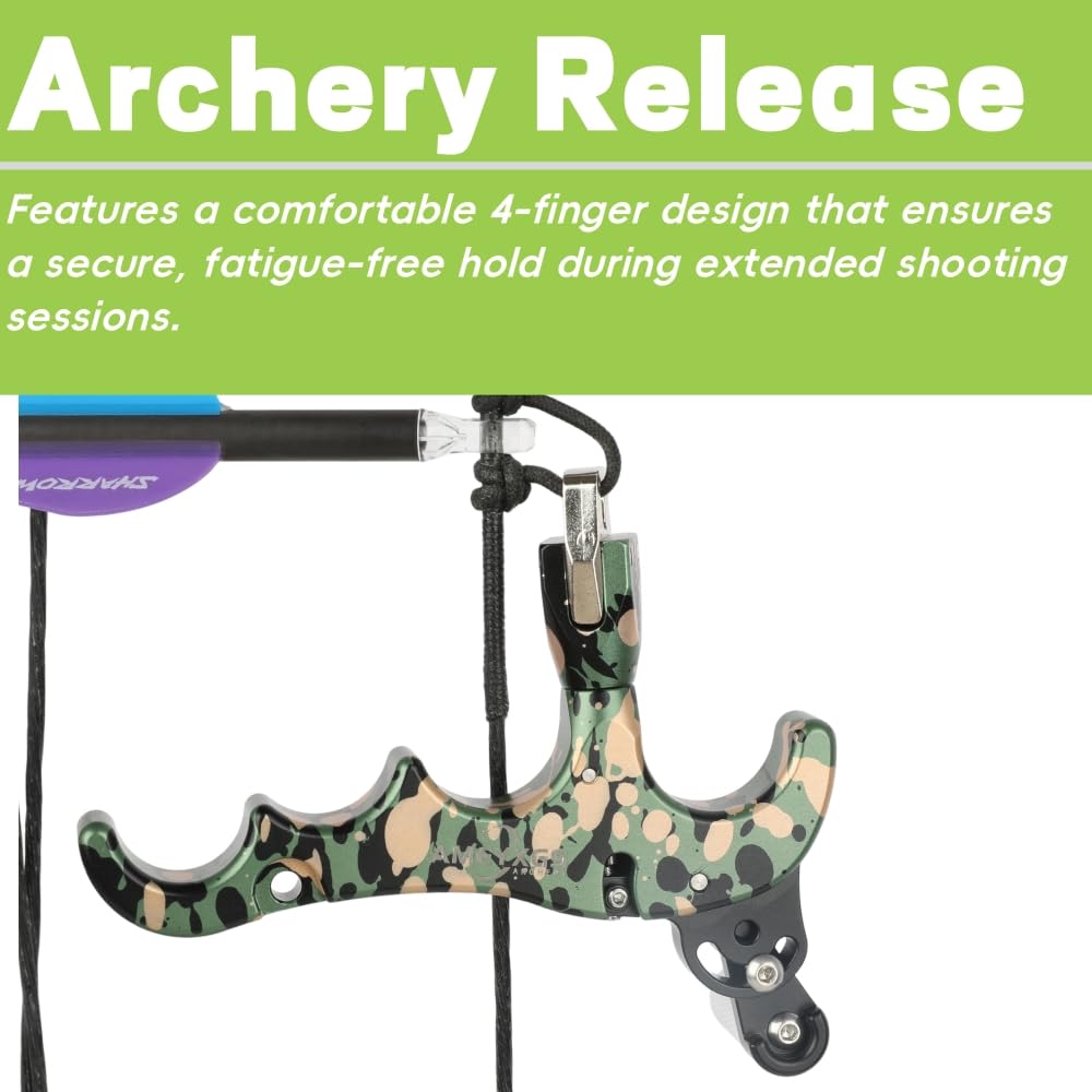 PYMUST Archery Compound Bow Release - 360° Rotatable Caliper 4-Finger Release Aid, Professional Gear for Bow Hunting and Target Shooting