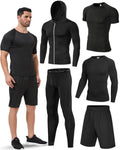 Antoyo 5Pcs Men Compression Workout Set,Compression Pants Shirt Top Long Sleeve Jacket for Gym,Men Athletic Baselayer Sets Running Breathable and Sweat Absorbing