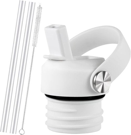 KMN White Straw Lid for Hydro Flask Standard Mouth - BPA Free Leak-Proof Sport Cap with 2 Straws & Brush | Fits 18, 21, 24 oz