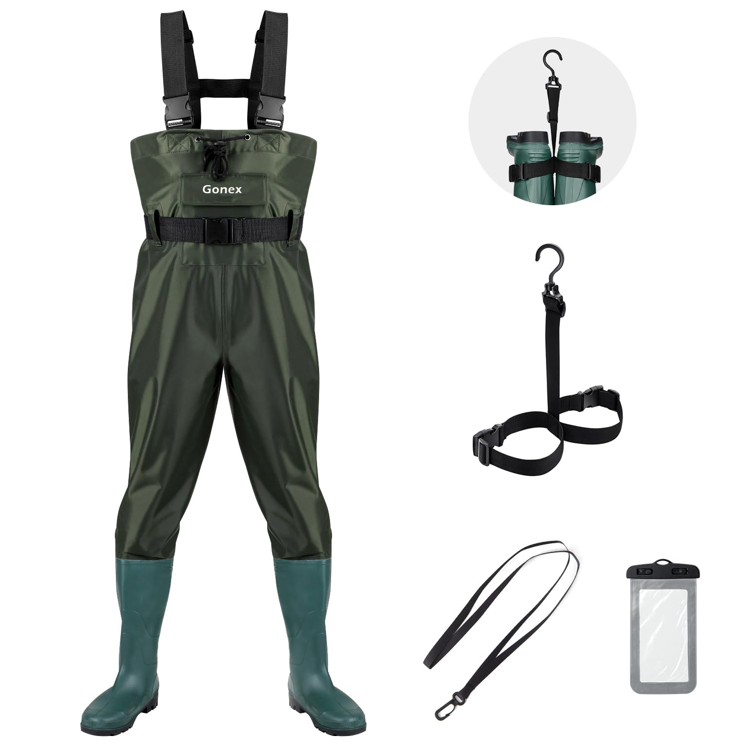 Gonex Chest Waders Hunting Fishing Waders for Men Women Waterproof 70D Nylon Wader for Duck Hunting Fishing, Green, Sizes 11