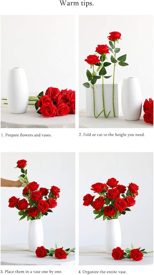 Laelfe Artificial Red Roses - 12 Pcs Long Stem Silk Flowers for Home & Wedding Decor | Vibrant Red