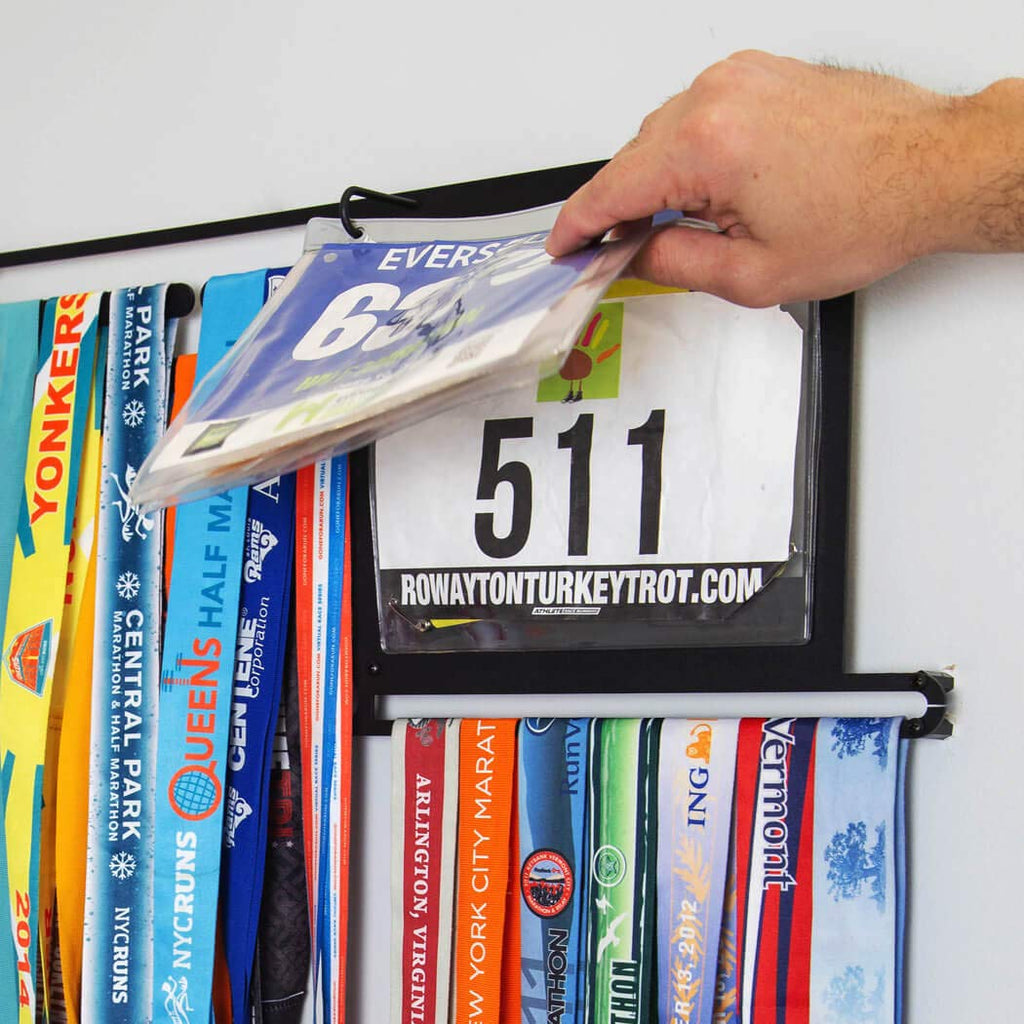 Gone For a Run BibFOLIO Plus Race Bib and Medal Display - Wall-Mounted Race Bib Hanger & Marathon Medal Holder for Runners with Protective Sleeves - Deulxe (Displays 100 Medals & Over 200 Race Bibs)