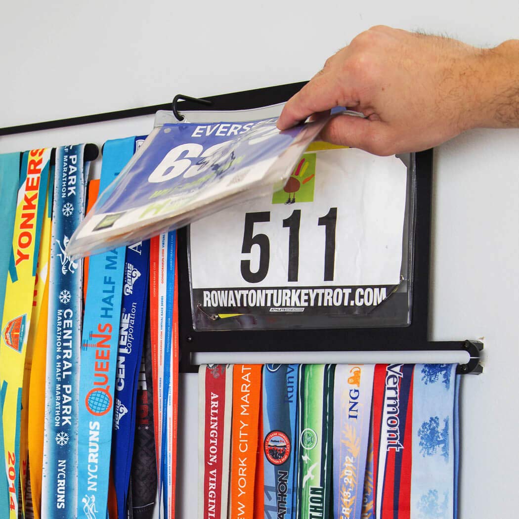 Gone For a Run BibFOLIO Plus Race Bib and Medal Display - Wall-Mounted Race Bib Hanger & Marathon Medal Holder for Runners with Protective Sleeves - Deulxe (Displays 100 Medals & Over 200 Race Bibs)