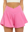 FireSwan Women's Crossover Athletic Shorts - 2-in-1 Flowy Running Shorts with Pockets & Spandex | Butterfly Design