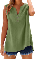 Skiennix Cotton Linen Tank Top - Women's V-Neck Sleeveless Button Blouse for Summer Beach Vacations