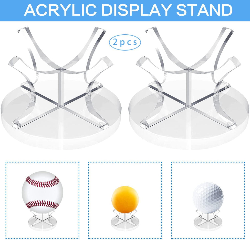 Skiennix Acrylic Baseball Stands - 2 Pack Display Racks with Non-Slip Rubber Pads for Sports Balls