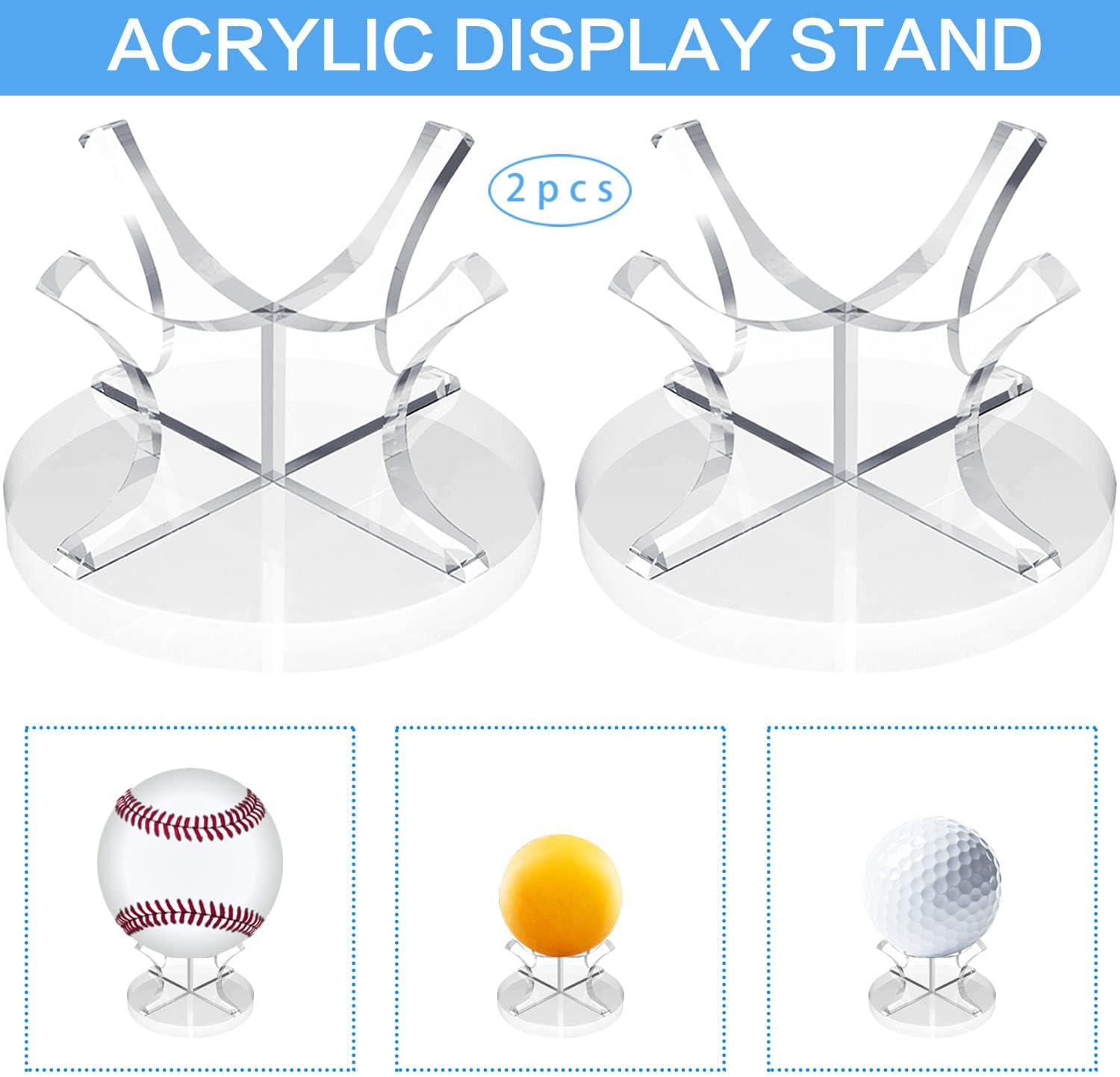 Skiennix Acrylic Baseball Stands - 2 Pack Display Racks with Non-Slip Rubber Pads for Sports Balls