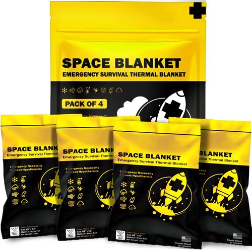 EVERLIT Emergency Mylar Thermal Blankets - Space Survival Blanket for Camping & Hiking | 4-Pack Gold & Silver