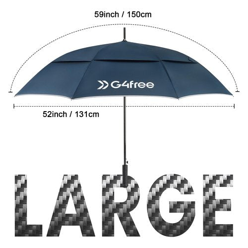 G4Free Strongest Golf Umbrella with Full Carbon Fiber, Well-constructed & Super Lightweight & Windproof Double Vented Mesh Canopy Large 62 Inch Oversized Stick Umbrellas for Rain Sun, Heavy Duty Huge Umbrella, Automatic Open