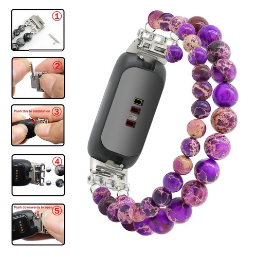 C&L Accessories Bracelets Compatible with Fitbit Inspire 3 Bands for Women, Beaded Wristband Adjustable Gemstone Replacement Straps for Fitbit Inspire 3 (Natural Light)