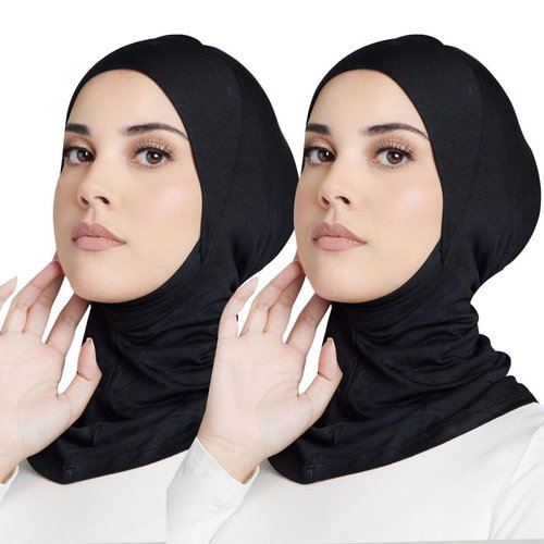 Hophor Women Slouchy Beanies Cap Soft Hijab Cap Under Scarf for Women Muslim Jersey Hijab Undercaps(Black+Black)