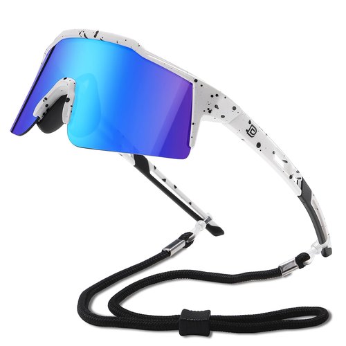 DUCO Kids Sunglasses Youth Baseball Sunglasses for Boys Girls Softball Sports Sun Glasses UV Protection DK326 (White Frame Black Dots Blue Lens)