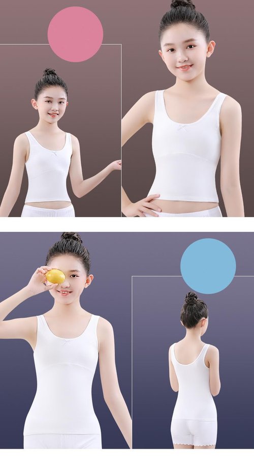 Amuhou Teen Girls Camisole, Original Cotton Lining Undershirts Training Bras (10-12 Years, White,Gray,White,Gray)