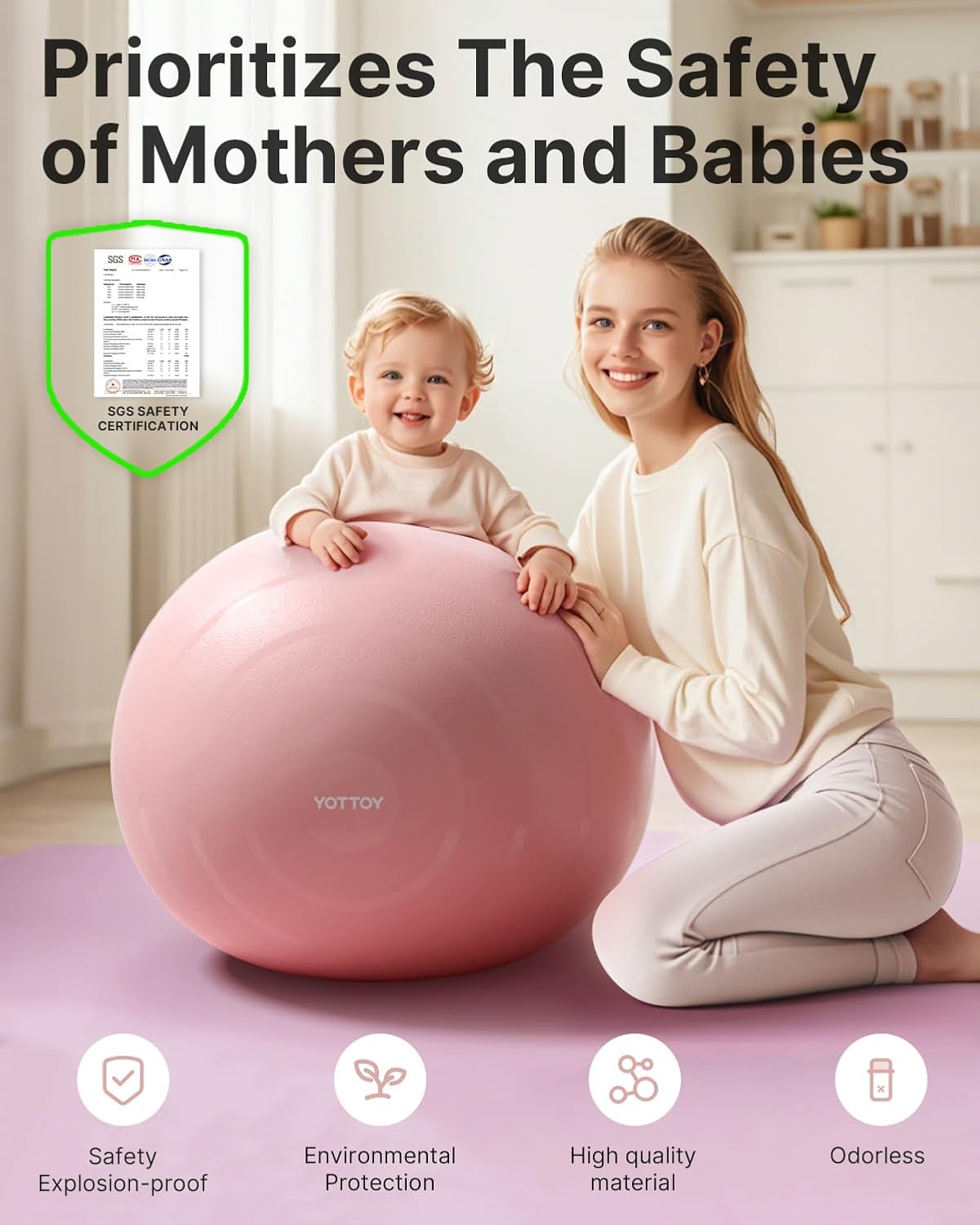 YOTTOY Anti-Burst Exercise Ball - Extra Thick Yoga & Fitness Ball for Pregnancy & Physical Therapy