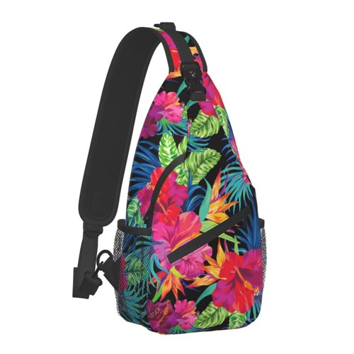 Tropical Hawaiian Flower Sling Bag Crossbody Travel Hiking Chest Backpack Shoulder Daypack for Men Women