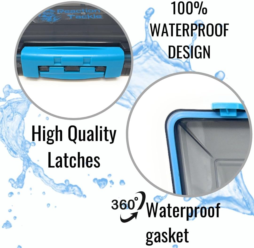Reaction Tackle Ultimate Waterproof Tackle Box - 4-Pack of 3-Clip Trays with Removable Dividers for Easy Organization