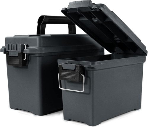 GUGULUZA Plastic Ammo Cans - 2-Pack Lockable Waterproof Storage Containers | Stackable Field Boxes for Hunting Gear