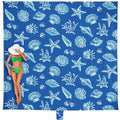 Oversized Waterproof Sandproof Beach Blanket with Stakes & Pockets - Blue Sea Shells, 9x8 ft