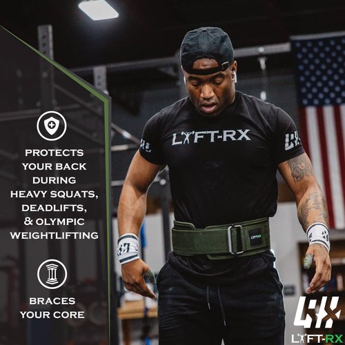 LYFT-RX Weightlifting Belt for Squats, Deadlift, Powerlifting, Olympic Weight Lift, Cross Train, Gym, Workout, 4-inch Wide Fit Nylon Belt, Men/Women, OD GREEN - SMALL