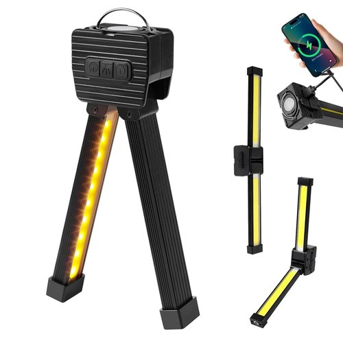 Gym Lamp for Posing, 180 Degree Folding Magnetic Work Light, 7th Gear Dimming, Portable Magnetic LED Flashlight with Hanging Hook, Handheld USB Rechargeable Power Bank Camping Light