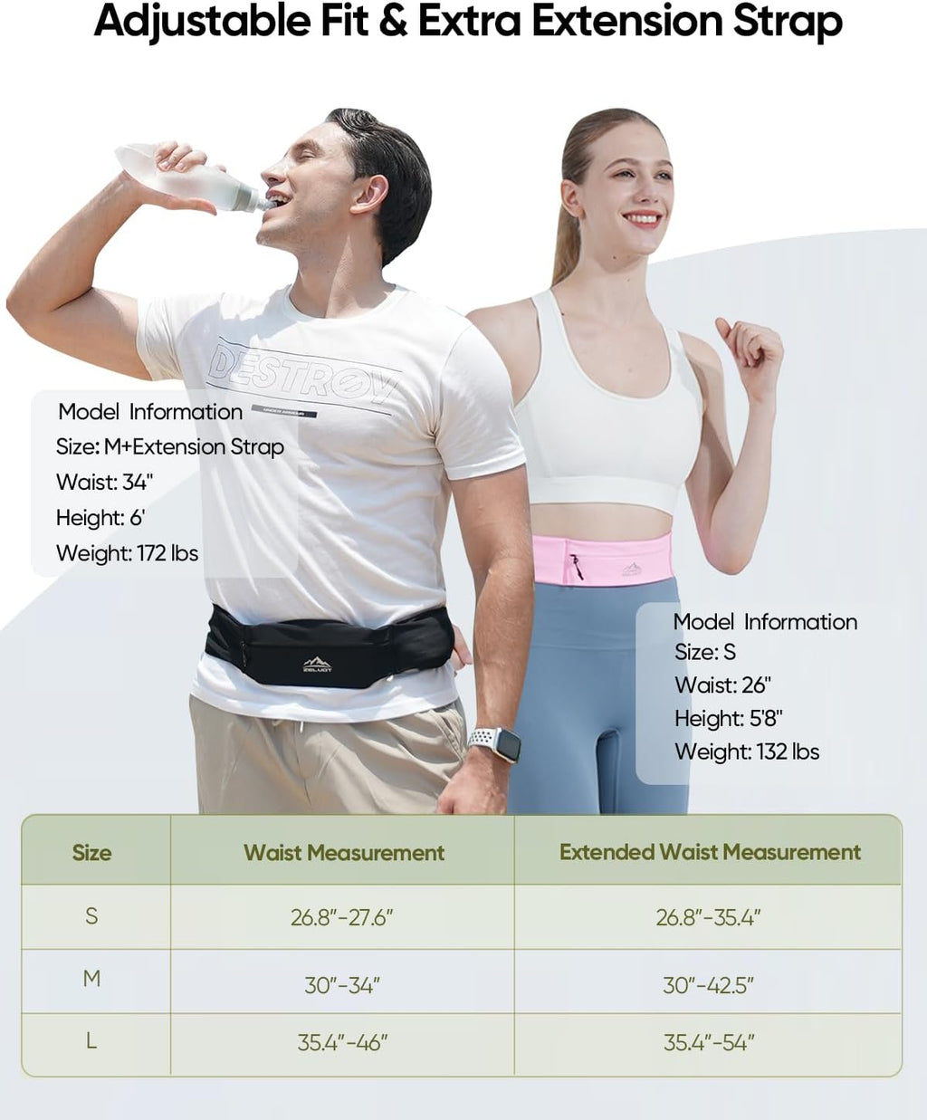 Zelvot Running Belt - Adjustable Fanny Pack with 355ml Water Bottle & Phone Holder | Waterproof for Jogging, Hiking, Marathon (Black, Medium)