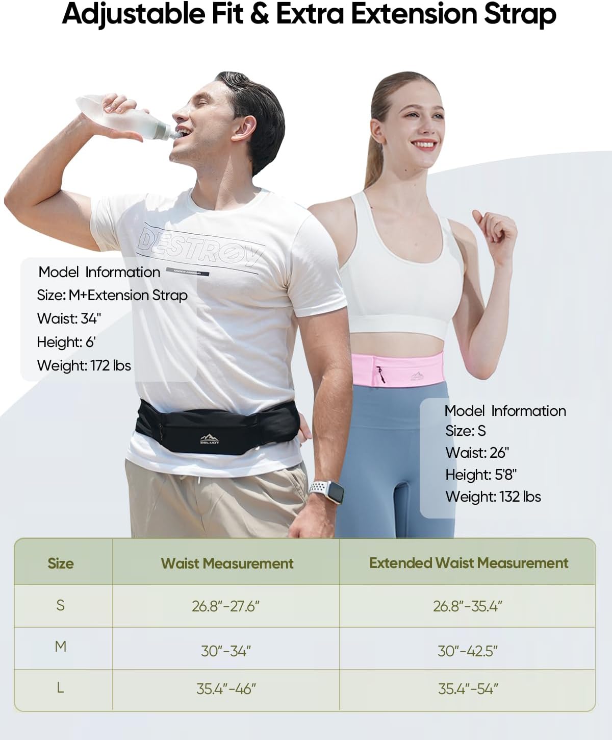 Zelvot Running Belt - Adjustable Fanny Pack with 355ml Water Bottle & Phone Holder | Waterproof for Jogging, Hiking, Marathon (Black, Medium)