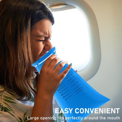 LeilieCSC Disposable Vomit Bags 65 Pack, Leak-Proof & Odor-Control, Travel/Aircraft/Hospital Use, Eco-Friendly & Extra Thick Design for Car, Motion Sickness, Emergency (Blue)